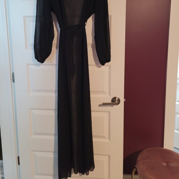 Matte Collection Floor Length Black Sheer Coverup Duster - Picture 2 of 2